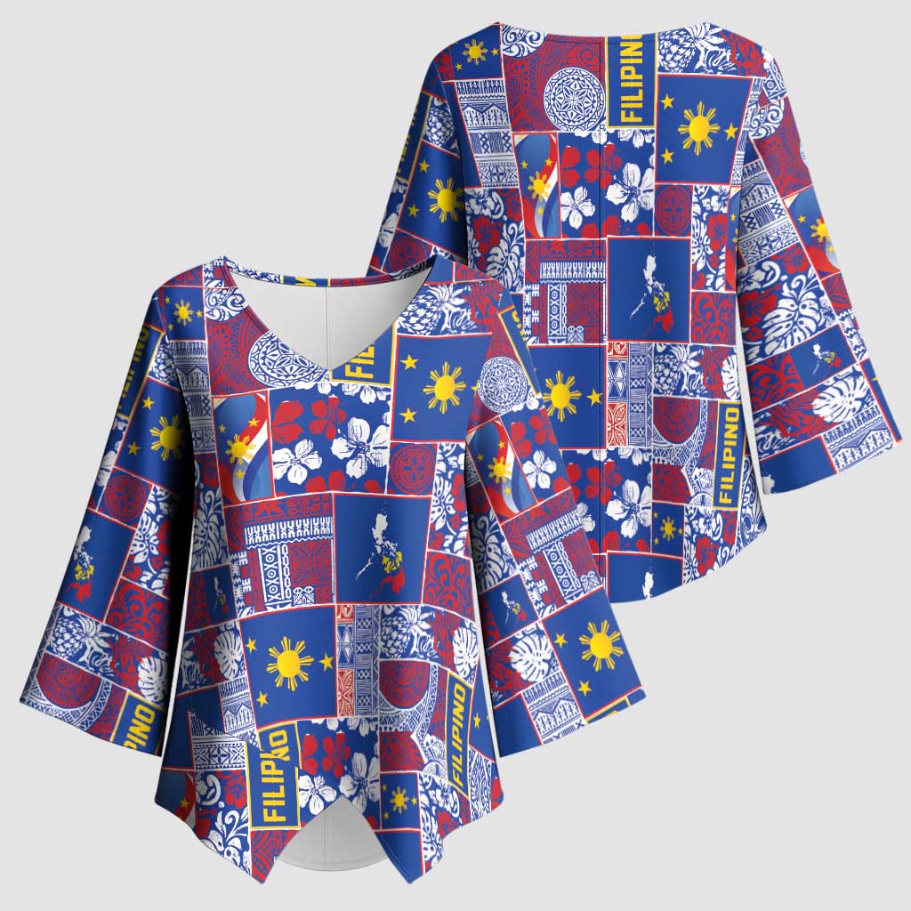 Filipino Maligayang Pasko Kimono Sleeve Blouse Pacific Patchwork Xmas Vibes - Polynesian Pride
