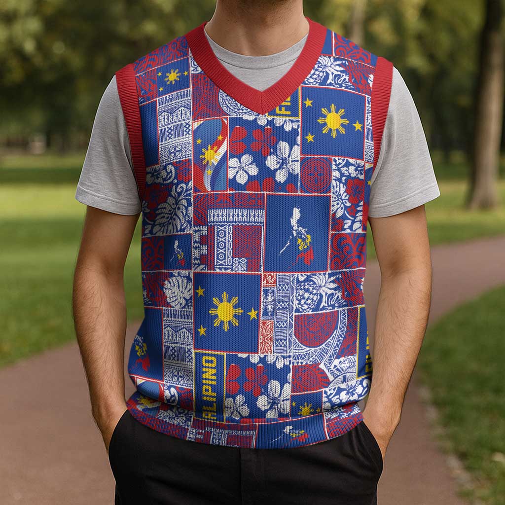 Filipino Maligayang Pasko Christmas Knitted V-Neck Vest Pacific Patchwork Xmas Vibes - Polynesian Pride