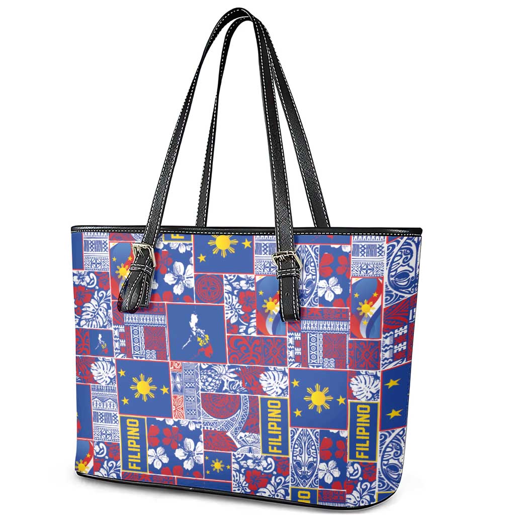 Filipino Maligayang Pasko Leather Tote Bag Pacific Patchwork Xmas Vibes - Polynesian Pride