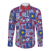 Filipino Maligayang Pasko Long Sleeve Button Shirt Pacific Patchwork Xmas Vibes - Polynesian Pride