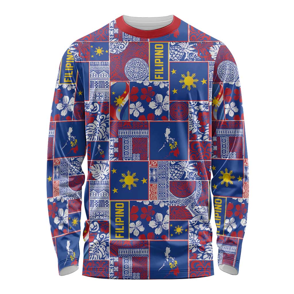 Filipino Maligayang Pasko Long Sleeve Shirt Pacific Patchwork Xmas Vibes - Polynesian Pride