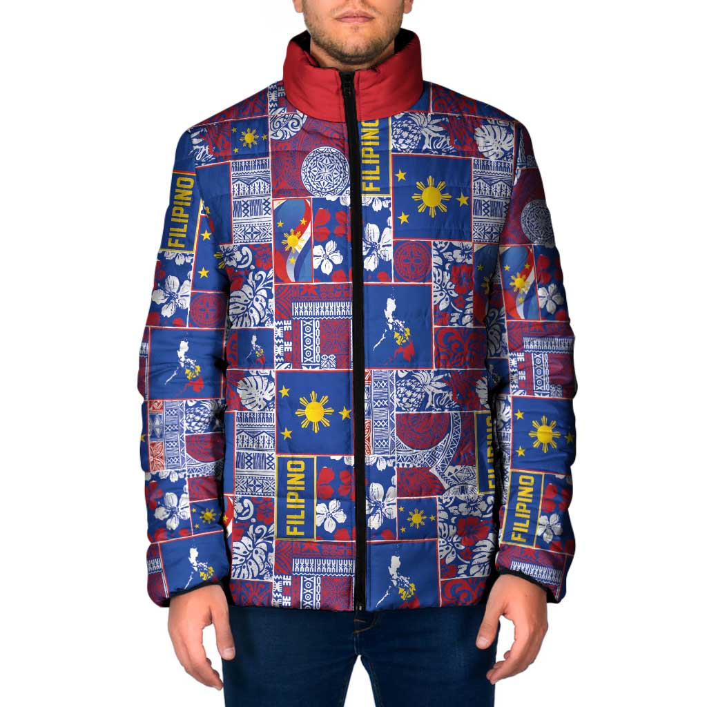 Filipino Maligayang Pasko Padded Jacket Pacific Patchwork Xmas Vibes - Polynesian Pride