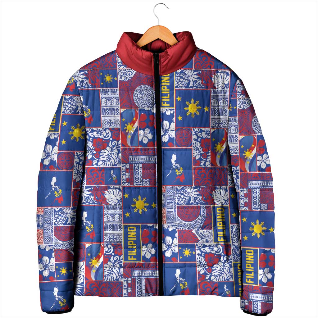 Filipino Maligayang Pasko Padded Jacket Pacific Patchwork Xmas Vibes - Polynesian Pride