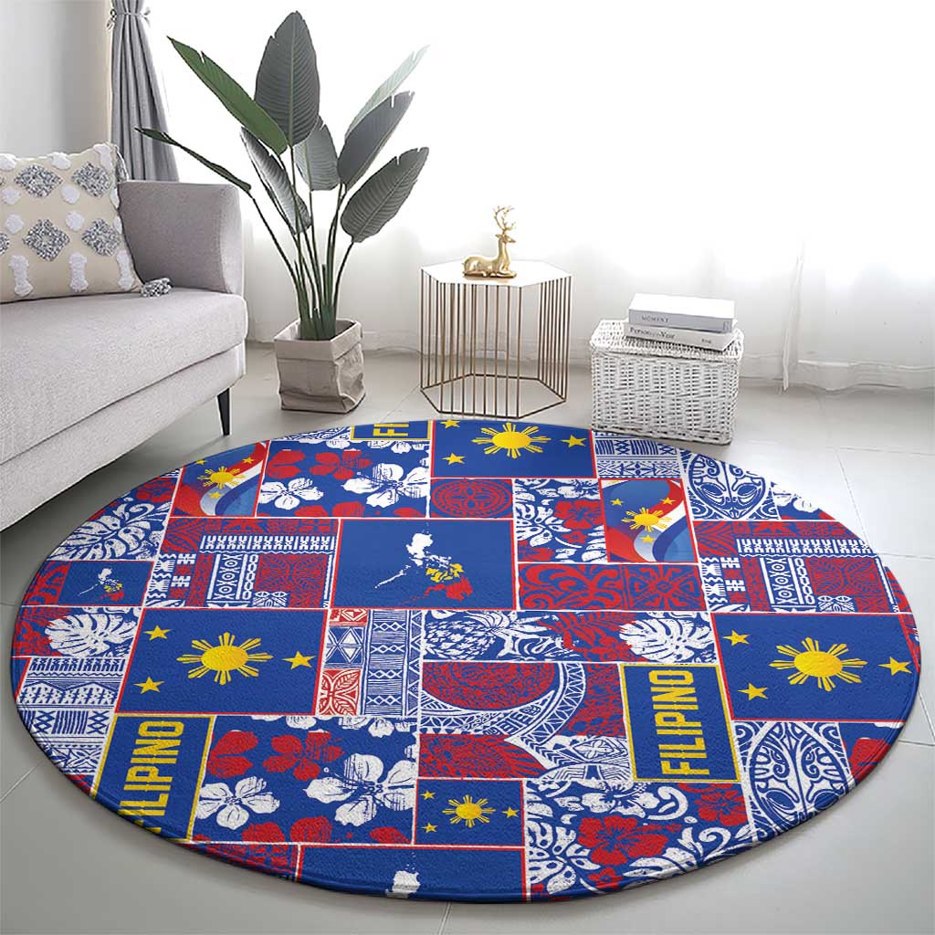 Filipino Maligayang Pasko Round Carpet Pacific Patchwork Xmas Vibes - Polynesian Pride