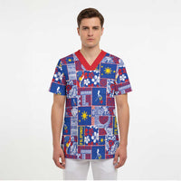 Filipino Maligayang Pasko Scrub Top Pacific Patchwork Xmas Vibes - Polynesian Pride