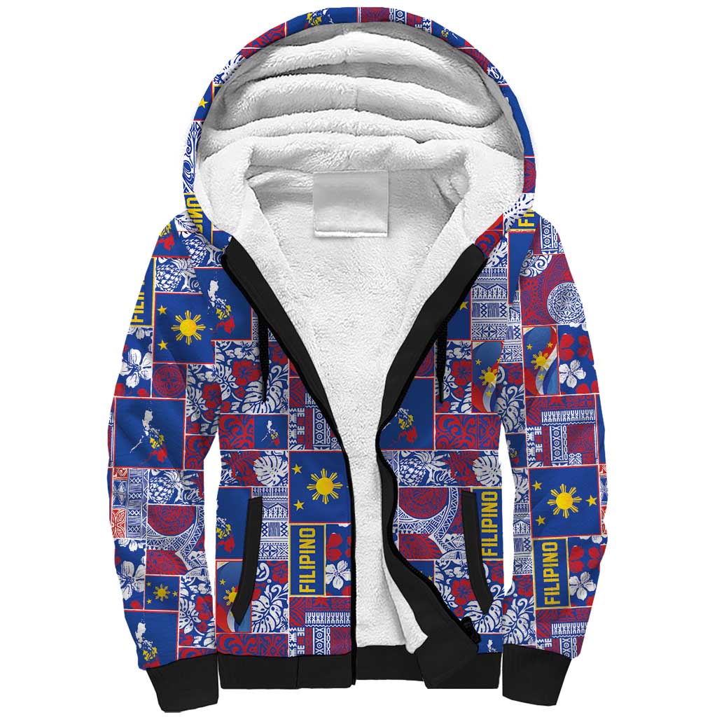 Filipino Maligayang Pasko Sherpa Hoodie Pacific Patchwork Xmas Vibes - Polynesian Pride