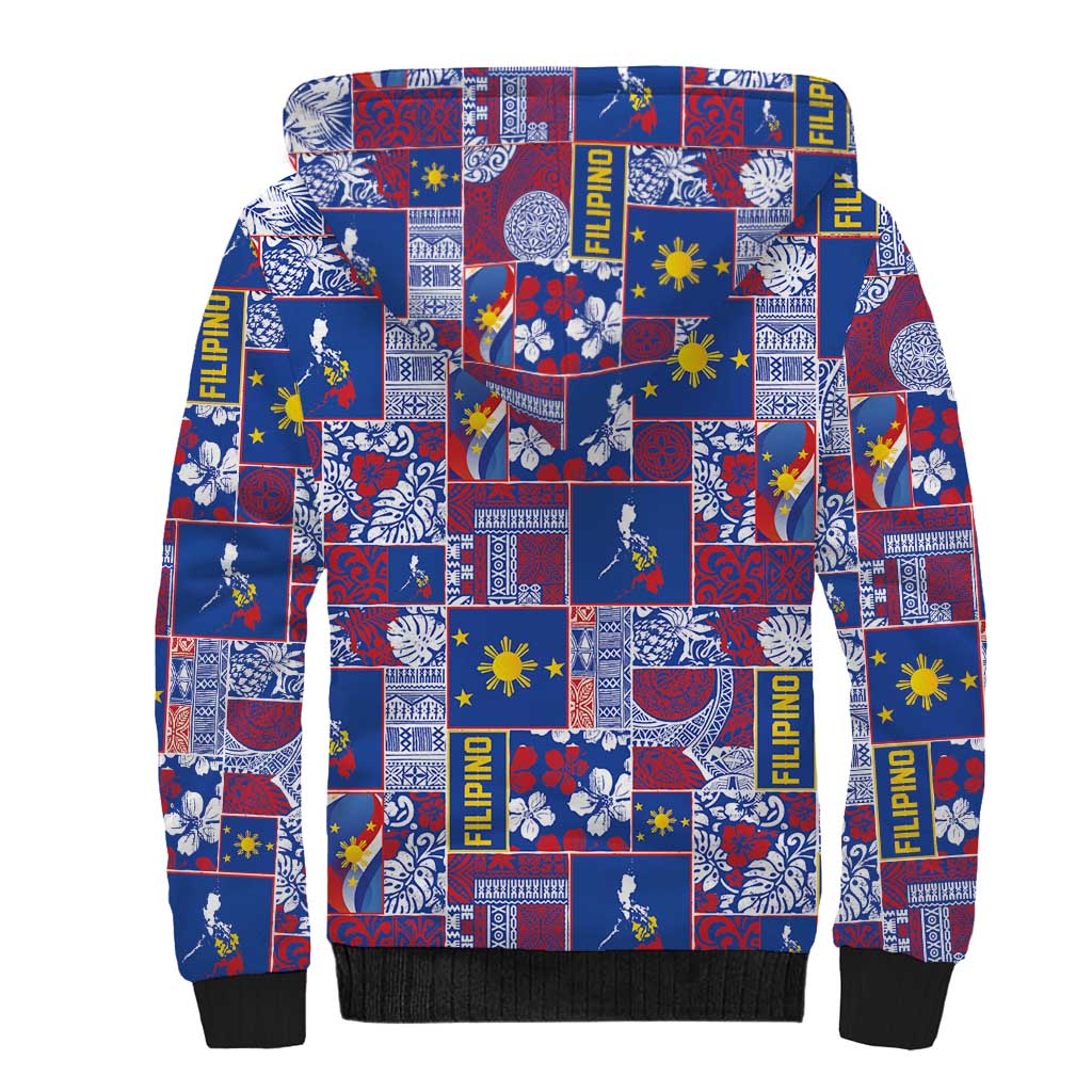 Filipino Maligayang Pasko Sherpa Hoodie Pacific Patchwork Xmas Vibes - Polynesian Pride