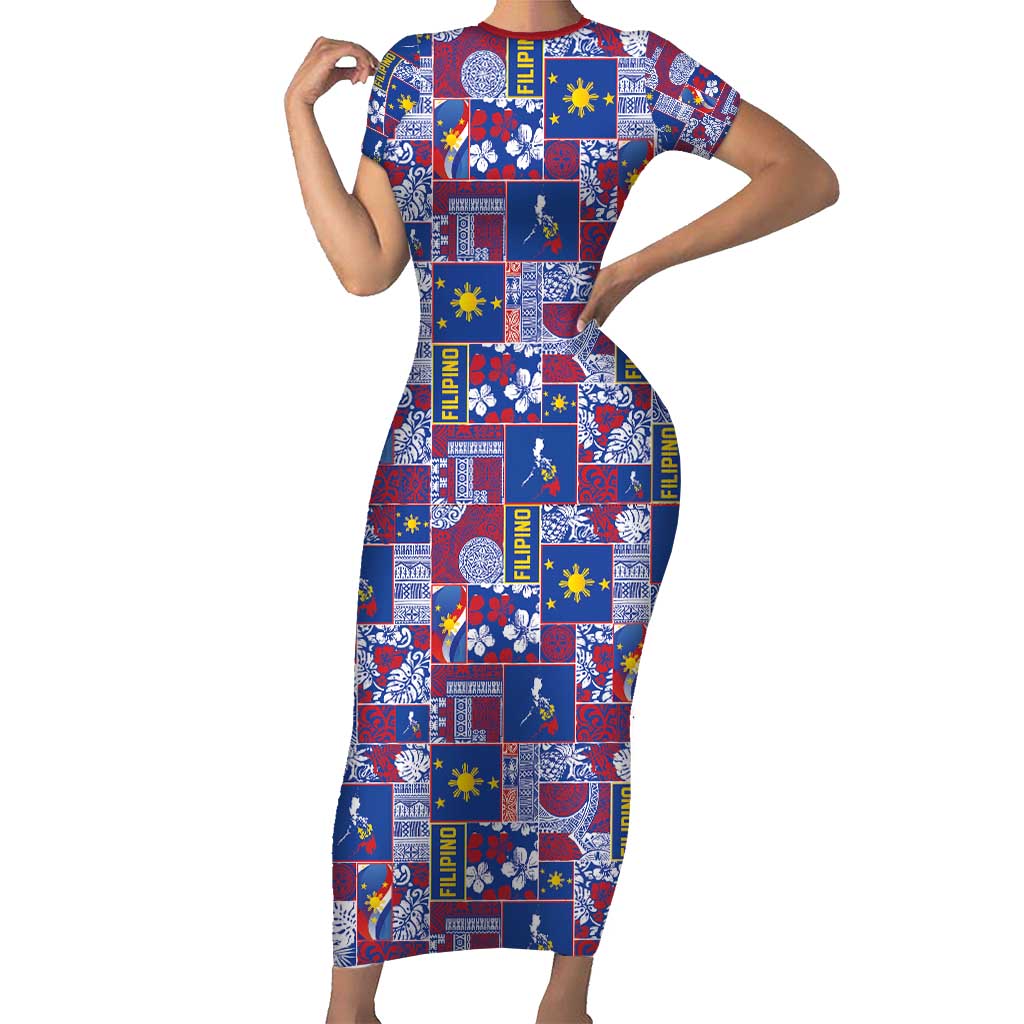Filipino Maligayang Pasko Short Sleeve Bodycon Dress Pacific Patchwork Xmas Vibes - Polynesian Pride