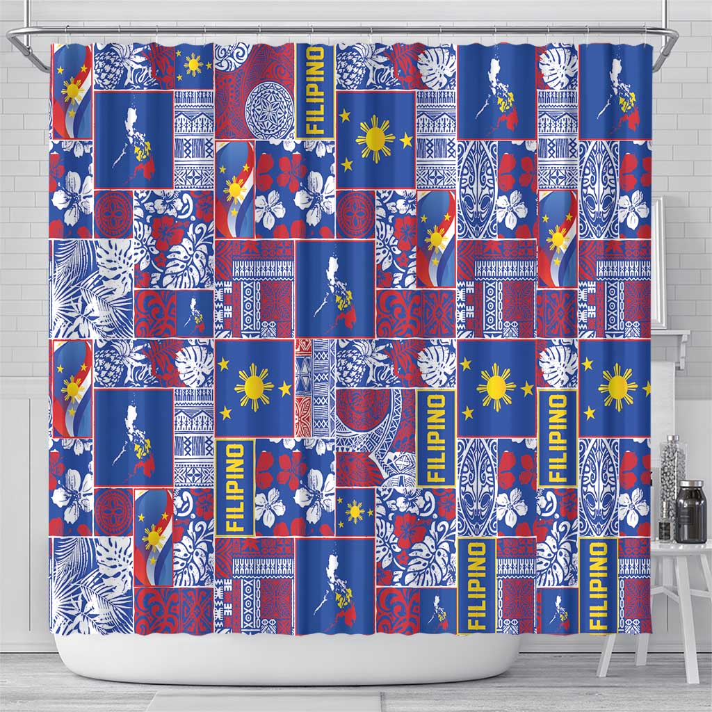 Filipino Maligayang Pasko Shower Curtain Pacific Patchwork Xmas Vibes - Polynesian Pride