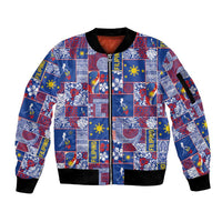 Filipino Maligayang Pasko Sleeve Zip Bomber Jacket Pacific Patchwork Xmas Vibes - Polynesian Pride
