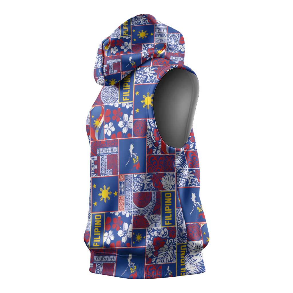 Filipino Maligayang Pasko Sleeveless Hoodie Pacific Patchwork Xmas Vibes - Polynesian Pride