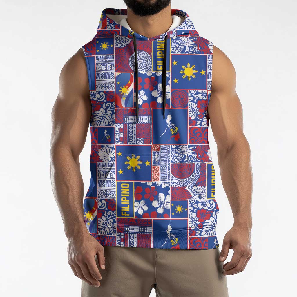 Filipino Maligayang Pasko Sleeveless Hoodie Pacific Patchwork Xmas Vibes - Polynesian Pride
