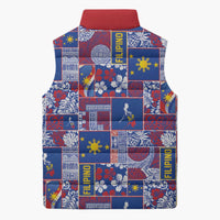 Filipino Maligayang Pasko Sleeveless Puffer Jacket Pacific Patchwork Xmas Vibes - Polynesian Pride