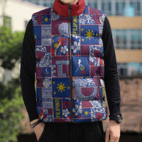Filipino Maligayang Pasko Sleeveless Puffer Jacket Pacific Patchwork Xmas Vibes - Polynesian Pride