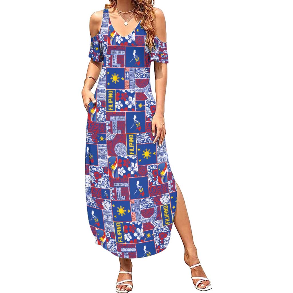 Filipino Maligayang Pasko Summer Maxi Dress Pacific Patchwork Xmas Vibes - Polynesian Pride