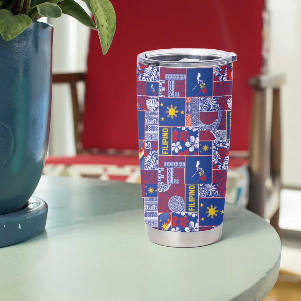 Filipino Maligayang Pasko Tumbler Cup Pacific Patchwork Xmas Vibes - Polynesian Pride