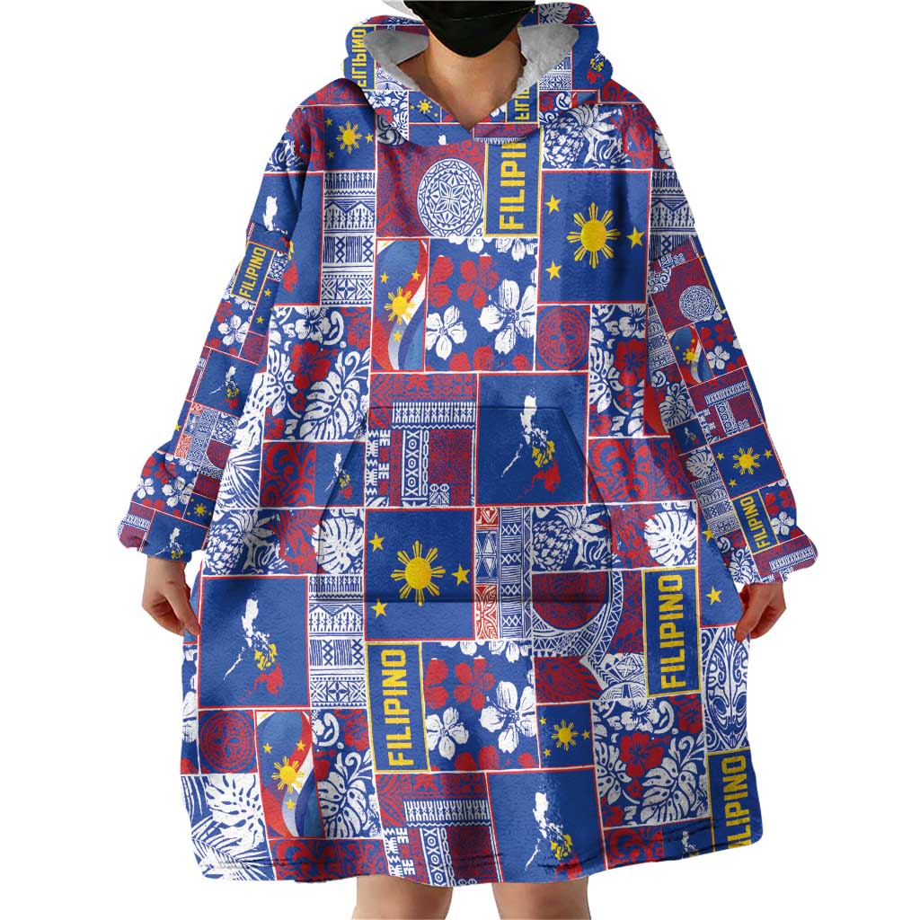 Filipino Maligayang Pasko Wearable Blanket Hoodie Pacific Patchwork Xmas Vibes - Polynesian Pride