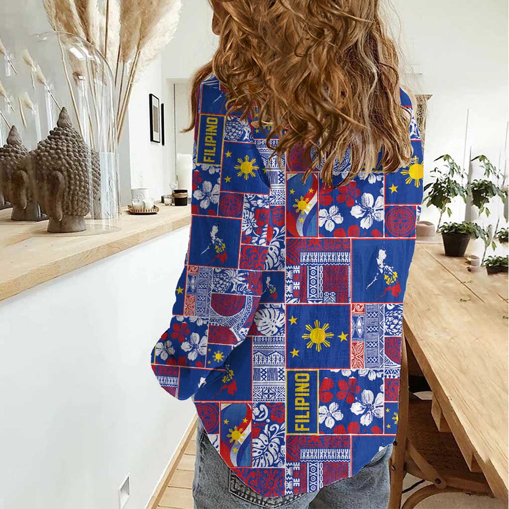 Filipino Maligayang Pasko Women Casual Shirt Pacific Patchwork Xmas Vibes - Polynesian Pride