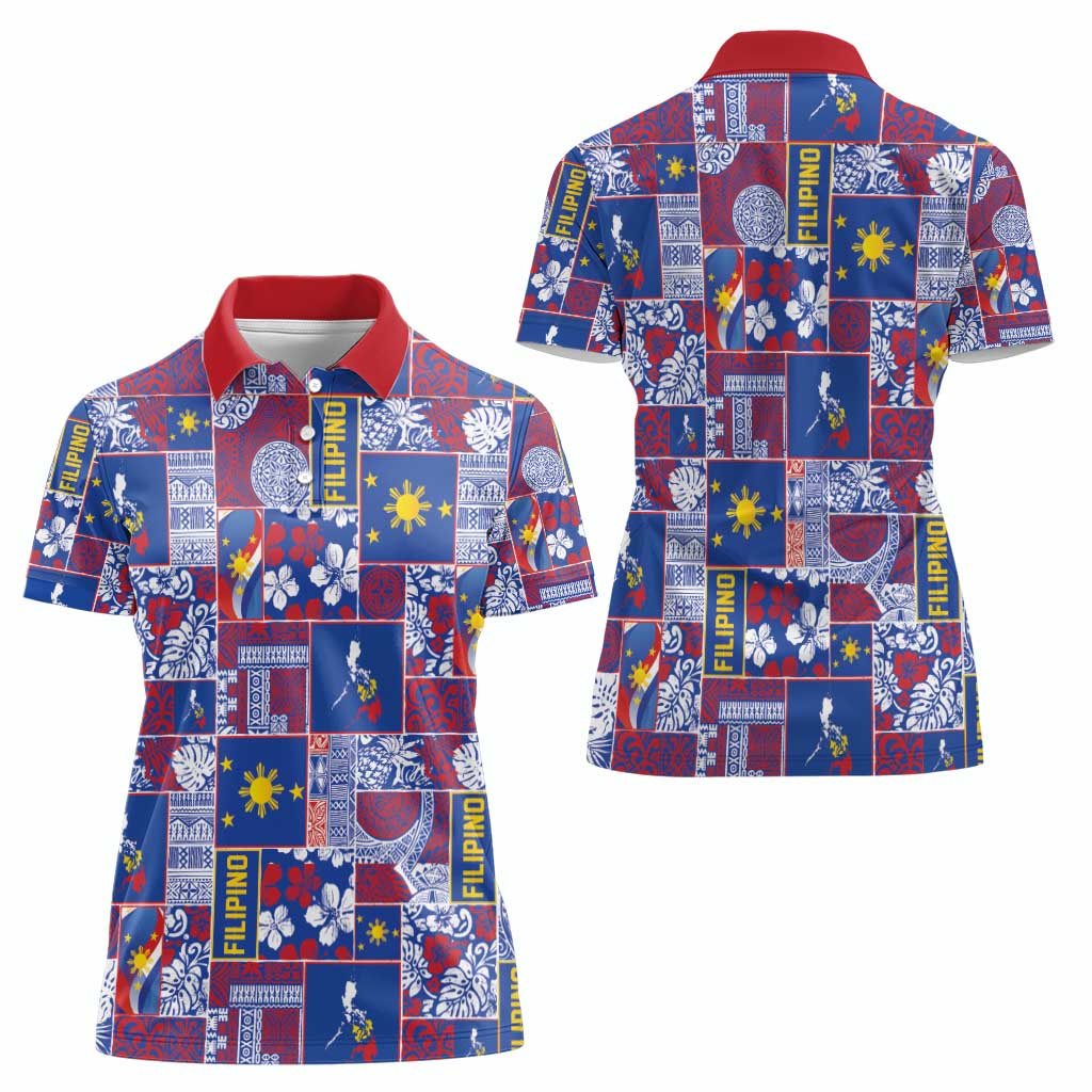 Filipino Maligayang Pasko Women Polo Shirt Pacific Patchwork Xmas Vibes - Polynesian Pride