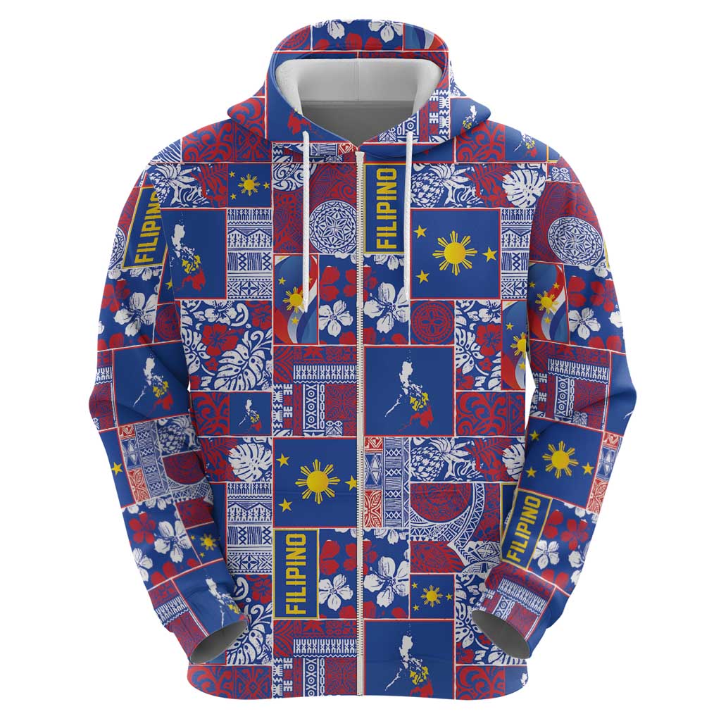 Filipino Maligayang Pasko Zip Hoodie Pacific Patchwork Xmas Vibes - Polynesian Pride