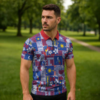 Filipino Maligayang Pasko Zipper Polo Shirt Pacific Patchwork Xmas Vibes - Polynesian Pride