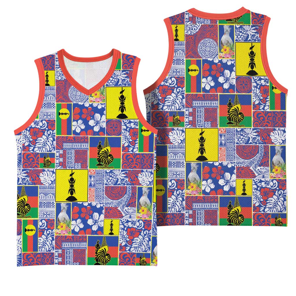 New Caledonia Joyeux Noel Basketball Jersey Pacific Patchwork Xmas Vibes - Polynesian Pride