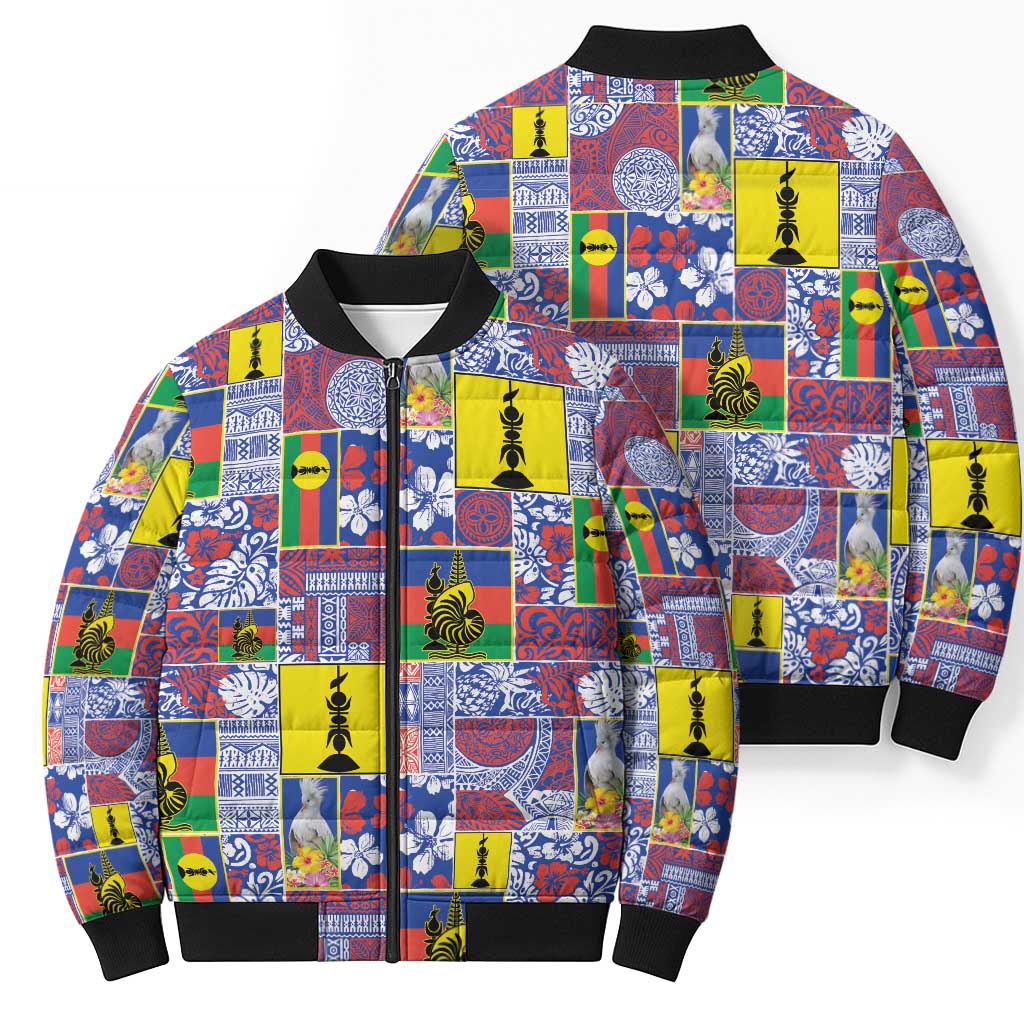 New Caledonia Joyeux Noel Bomber Puffer Jacket Pacific Patchwork Xmas Vibes - Polynesian Pride