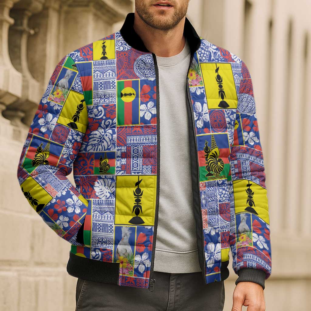 New Caledonia Joyeux Noel Bomber Puffer Jacket Pacific Patchwork Xmas Vibes - Polynesian Pride