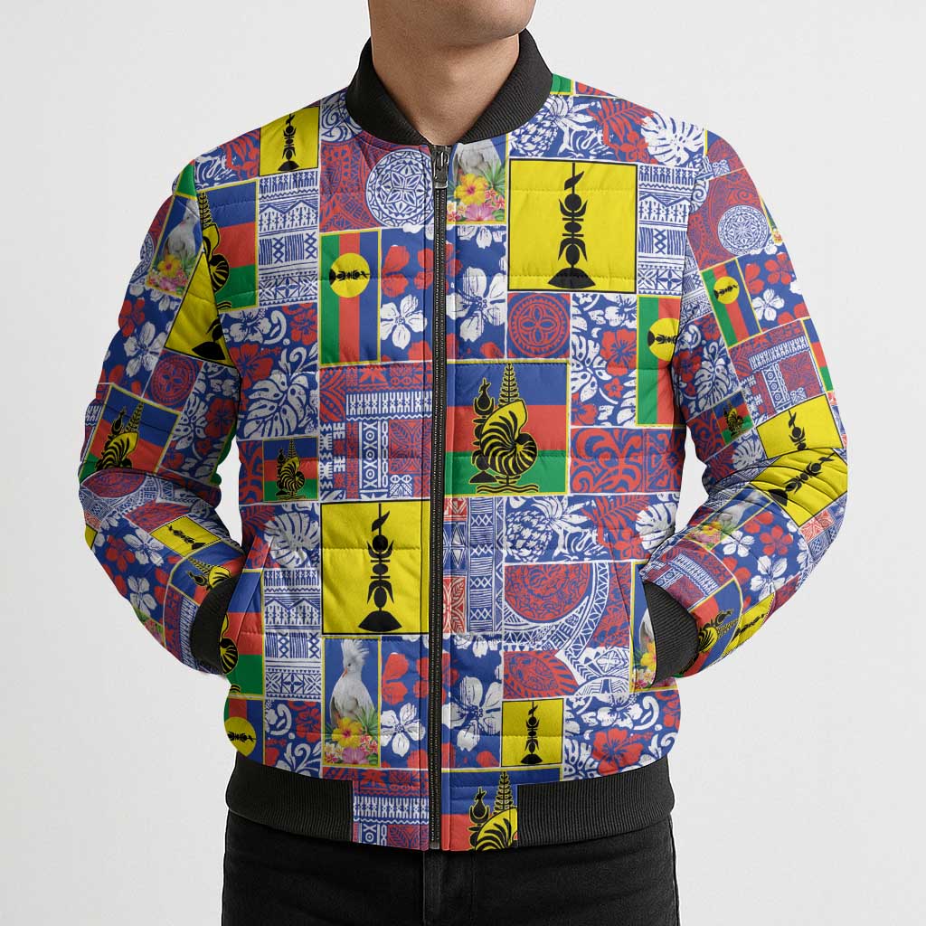 New Caledonia Joyeux Noel Bomber Puffer Jacket Pacific Patchwork Xmas Vibes - Polynesian Pride