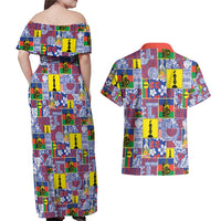 New Caledonia Joyeux Noel Couples Matching Off Shoulder Maxi Dress and Hawaiian Shirt Pacific Patchwork Xmas Vibes - Polynesian Pride