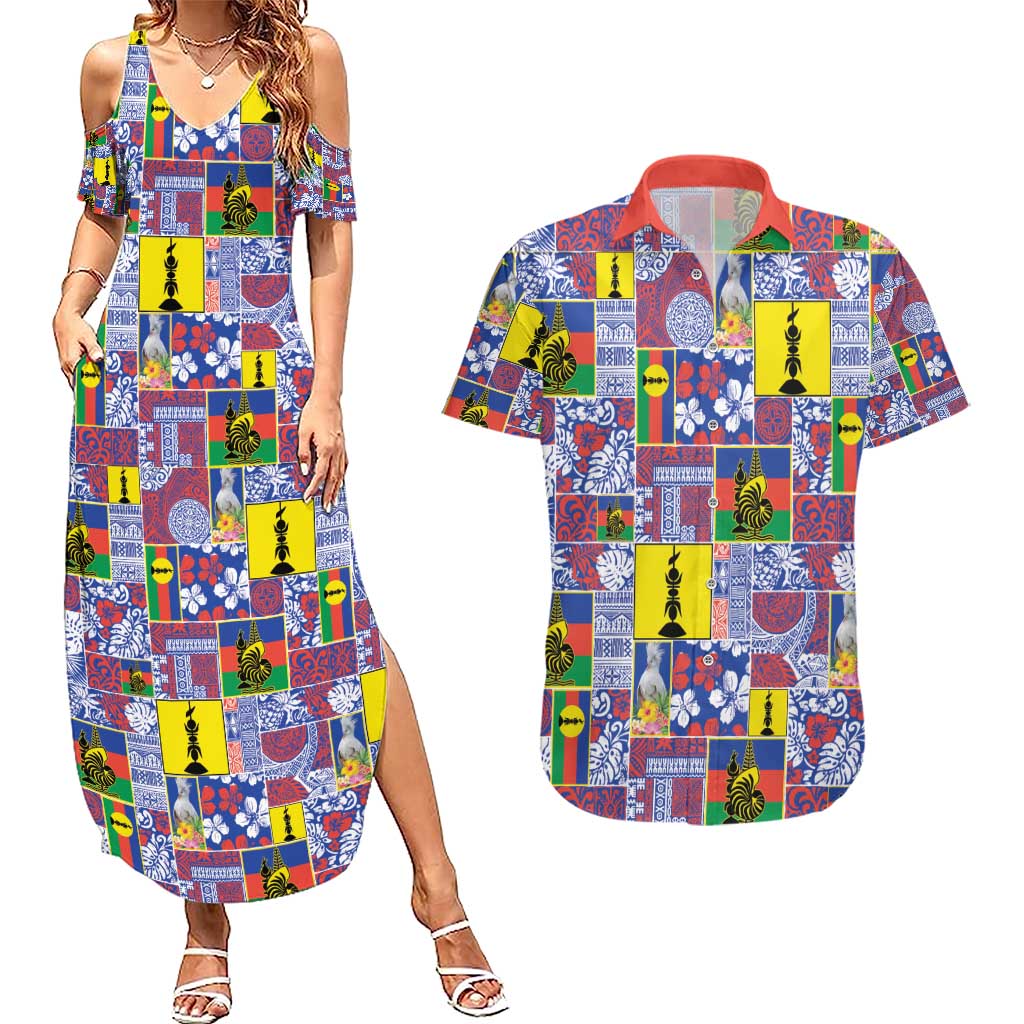 New Caledonia Joyeux Noel Couples Matching Summer Maxi Dress and Hawaiian Shirt Pacific Patchwork Xmas Vibes - Polynesian Pride
