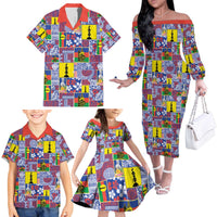New Caledonia Joyeux Noel Family Matching Off The Shoulder Long Sleeve Dress and Hawaiian Shirt Pacific Patchwork Xmas Vibes - Polynesian Pride