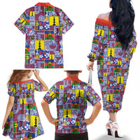 New Caledonia Joyeux Noel Family Matching Off The Shoulder Long Sleeve Dress and Hawaiian Shirt Pacific Patchwork Xmas Vibes - Polynesian Pride