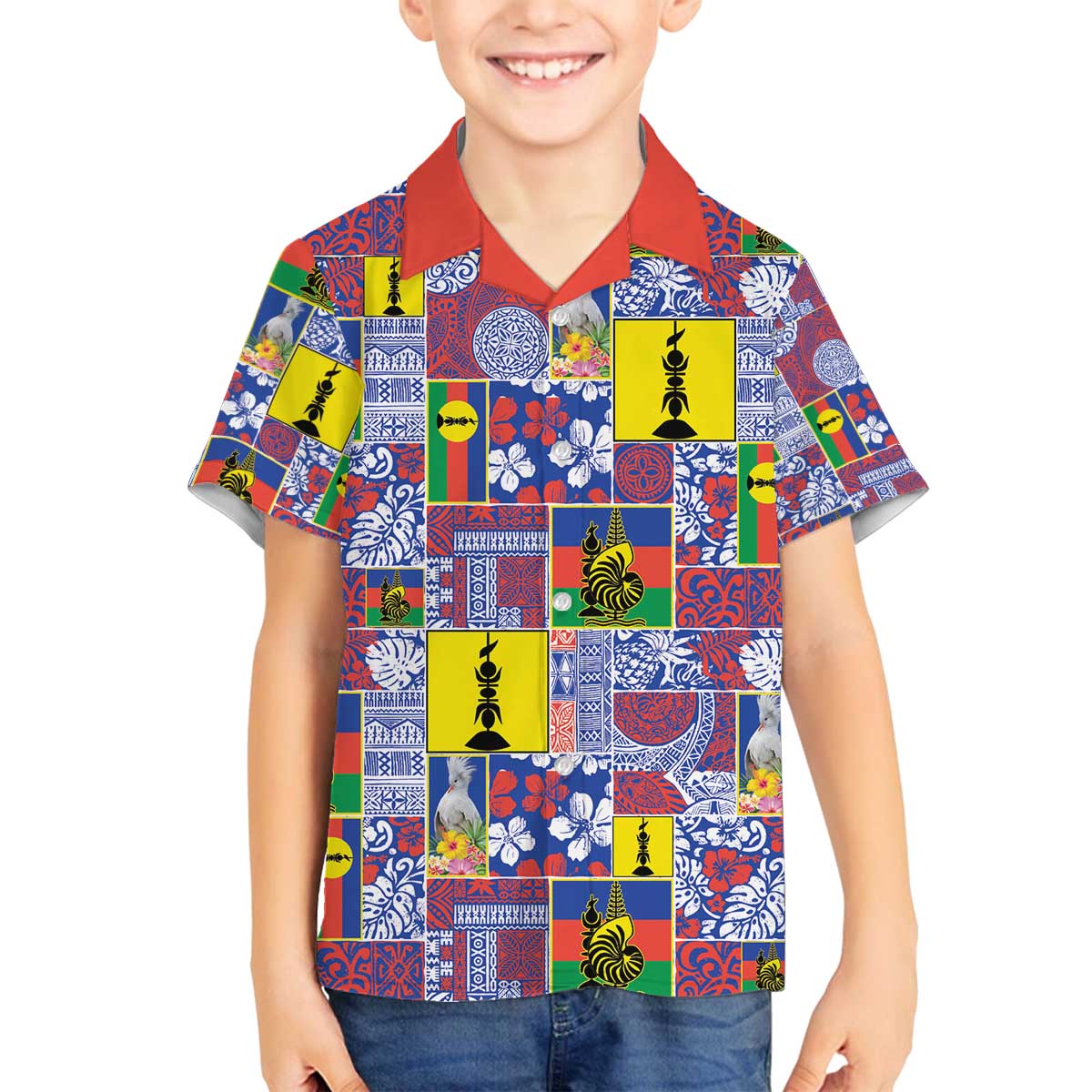 New Caledonia Joyeux Noel Family Matching Off The Shoulder Long Sleeve Dress and Hawaiian Shirt Pacific Patchwork Xmas Vibes - Polynesian Pride