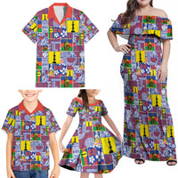New Caledonia Joyeux Noel Family Matching Off Shoulder Maxi Dress and Hawaiian Shirt Pacific Patchwork Xmas Vibes - Polynesian Pride