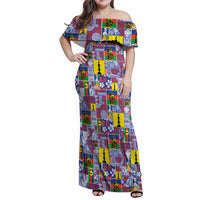 New Caledonia Joyeux Noel Family Matching Off Shoulder Maxi Dress and Hawaiian Shirt Pacific Patchwork Xmas Vibes - Polynesian Pride