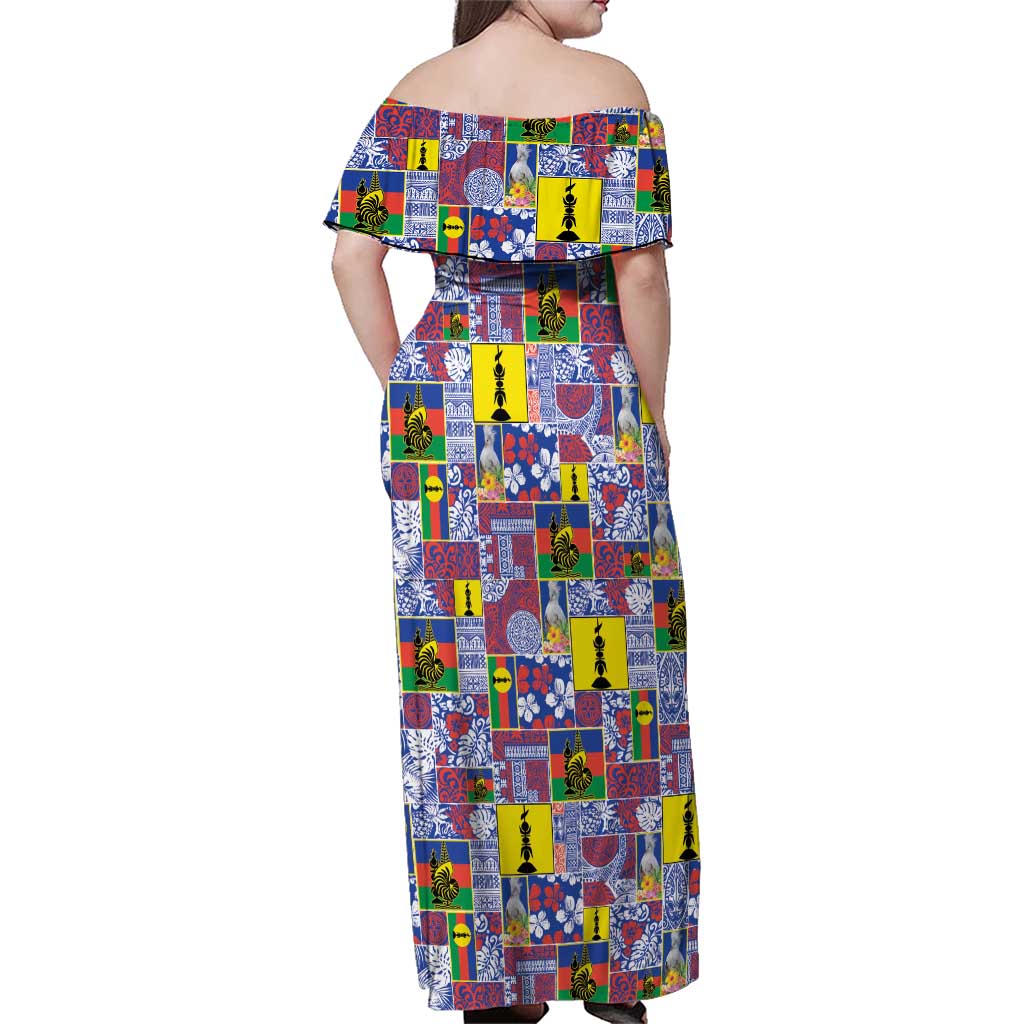 New Caledonia Joyeux Noel Family Matching Off Shoulder Maxi Dress and Hawaiian Shirt Pacific Patchwork Xmas Vibes - Polynesian Pride