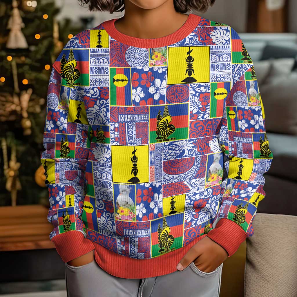 New Caledonia Joyeux Noel Kid Ugly Christmas Sweater Pacific Patchwork Xmas Vibes - Polynesian Pride