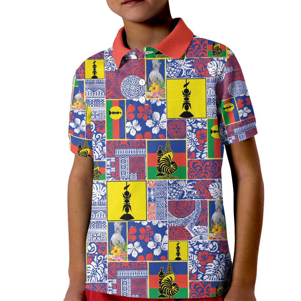 New Caledonia Joyeux Noel Kid Polo Shirt Pacific Patchwork Xmas Vibes - Polynesian Pride