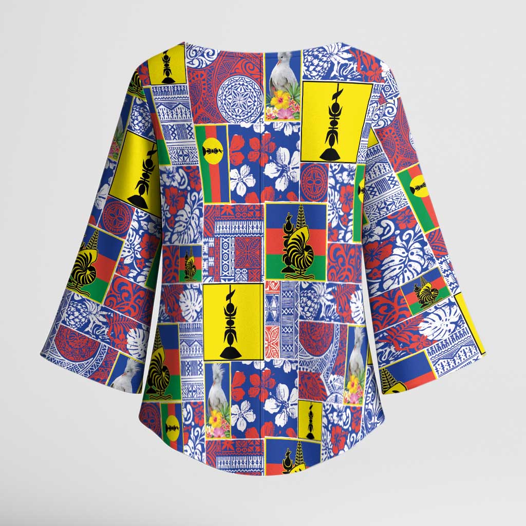New Caledonia Joyeux Noel Kimono Sleeve Blouse Pacific Patchwork Xmas Vibes - Polynesian Pride