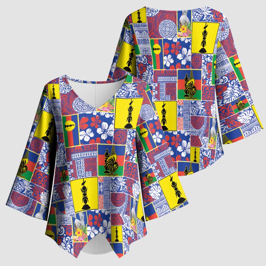 New Caledonia Joyeux Noel Kimono Sleeve Blouse Pacific Patchwork Xmas Vibes - Polynesian Pride