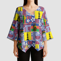 New Caledonia Joyeux Noel Kimono Sleeve Blouse Pacific Patchwork Xmas Vibes - Polynesian Pride