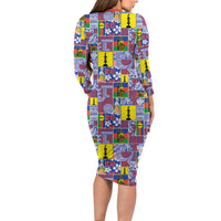 New Caledonia Joyeux Noel Long Sleeve Bodycon Dress Pacific Patchwork Xmas Vibes - Polynesian Pride