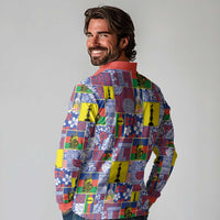 New Caledonia Joyeux Noel Long Sleeve Polo Shirt Pacific Patchwork Xmas Vibes - Polynesian Pride