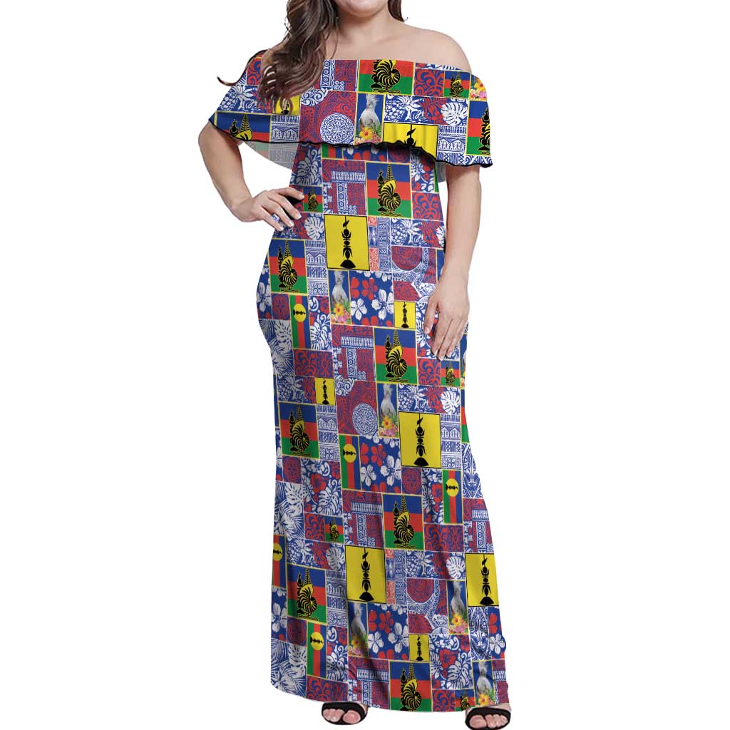 New Caledonia Joyeux Noel Off Shoulder Maxi Dress Pacific Patchwork Xmas Vibes - Polynesian Pride