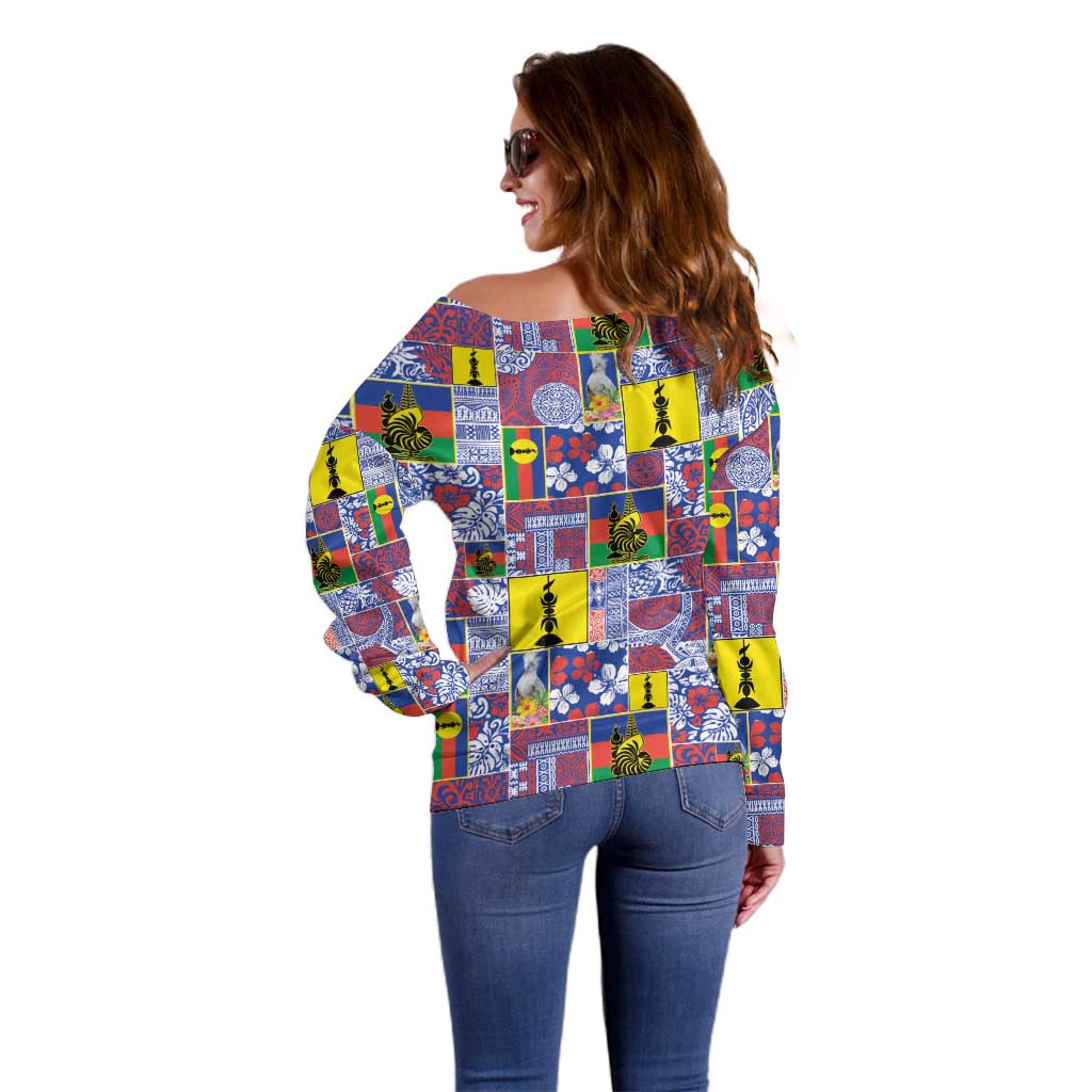 New Caledonia Joyeux Noel Off Shoulder Sweater Pacific Patchwork Xmas Vibes - Polynesian Pride