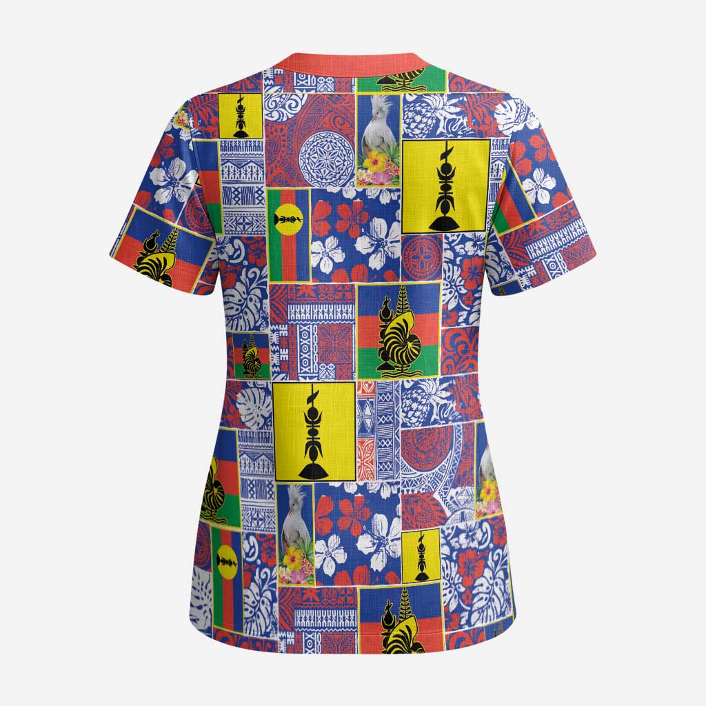 New Caledonia Joyeux Noel Scrub Top Pacific Patchwork Xmas Vibes - Polynesian Pride