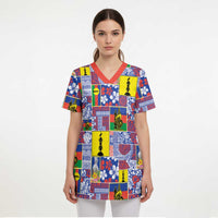 New Caledonia Joyeux Noel Scrub Top Pacific Patchwork Xmas Vibes - Polynesian Pride