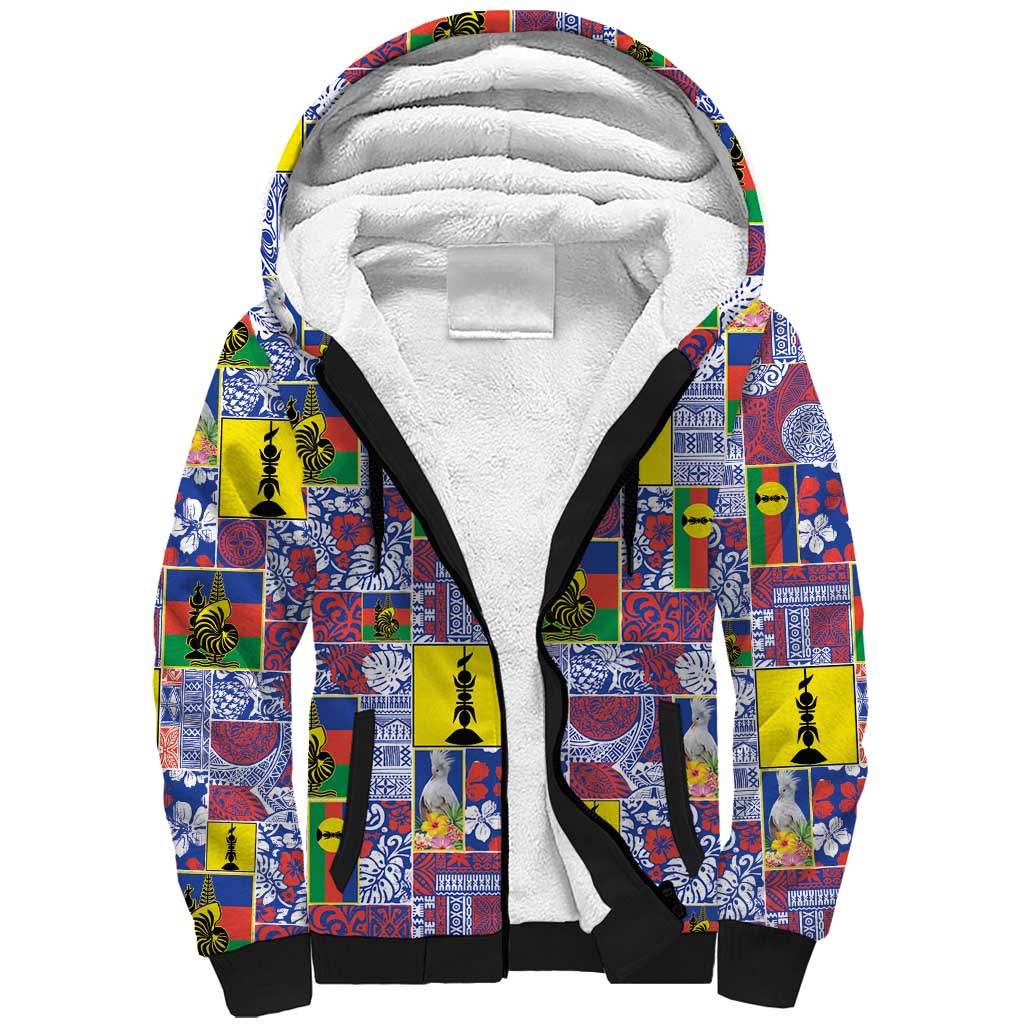 New Caledonia Joyeux Noel Sherpa Hoodie Pacific Patchwork Xmas Vibes - Polynesian Pride