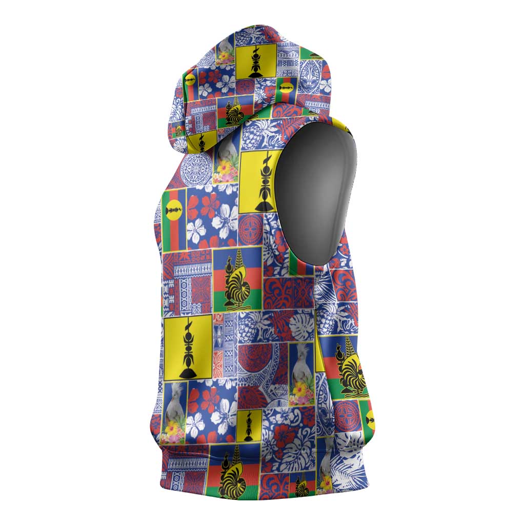 New Caledonia Joyeux Noel Sleeveless Hoodie Pacific Patchwork Xmas Vibes - Polynesian Pride